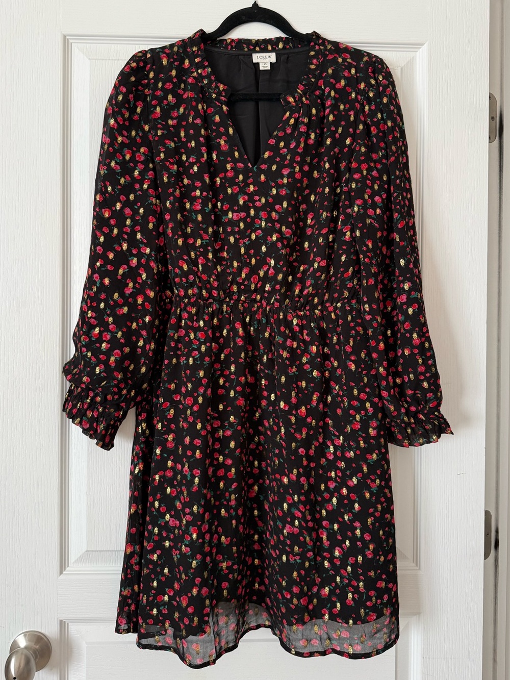 J. Crew Chiffon Floral Golden Long Sleeve Dress with matching Headband Size 10